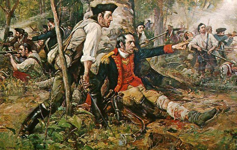 Frederick Coffay Yohn This is an image of an oil painting titled Herkimer at the Battle of Oriskany. Although wounded, General Nicholas Herkimer rallies the Tryon County Mi Germany oil painting art
